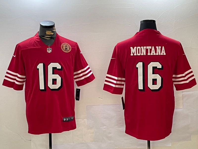 Men San Francisco 49ers #16 Montana Red Second generations 2024 Nike Limited NFL Jersey style 4->->